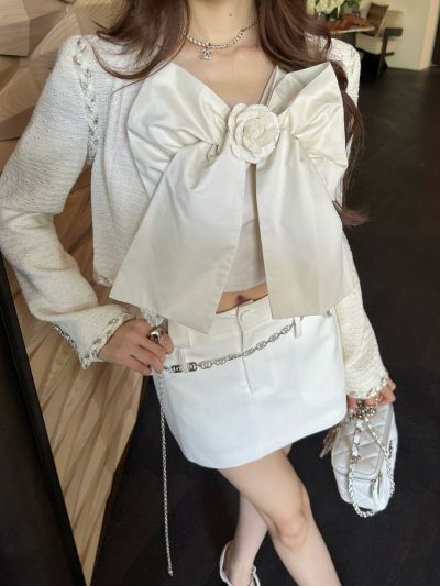 Chanel Cropped Crochet Set in White