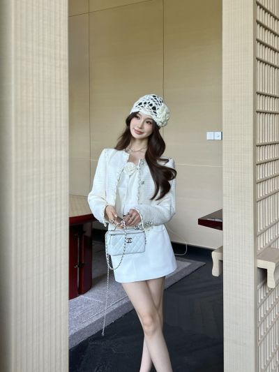 Chanel Cropped Crochet Set in White