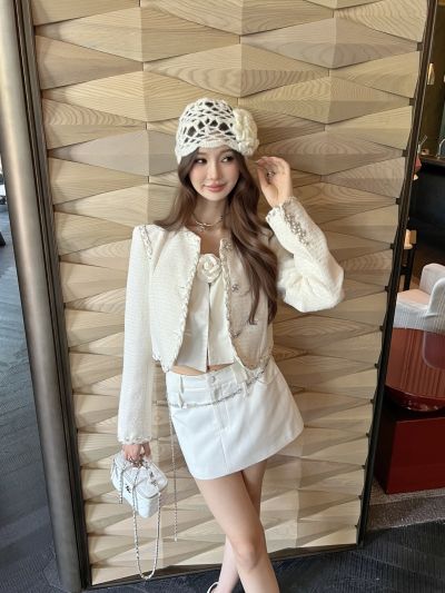 Chanel Cropped Crochet Set in White