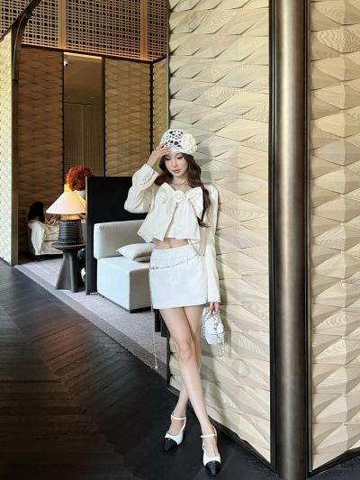 Chanel Cropped Crochet Set in White