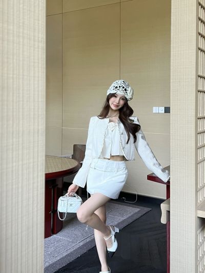 Chanel Cropped Crochet Set in White