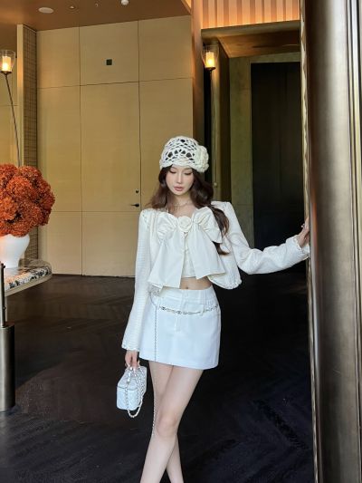 Chanel Cropped Crochet Set in White
