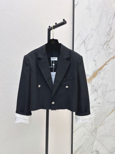 Chanel Cropped Double-Breasted Coat in Black