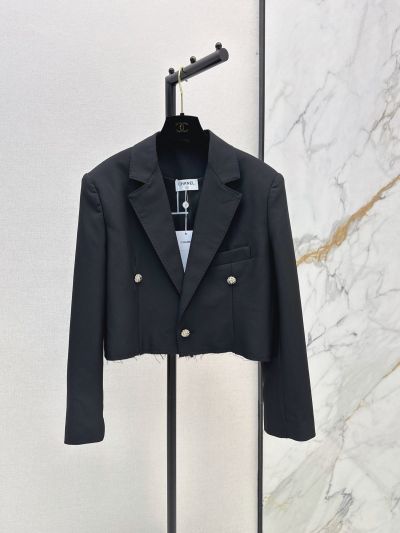 Chanel Cropped Double-Breasted Coat in Black