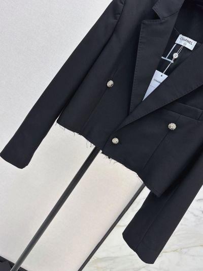 Chanel Cropped Double-Breasted Coat in Black