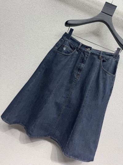 Chanel Denim A-Line Skirt in Navy