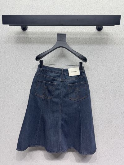 Chanel Denim A-Line Skirt in Navy