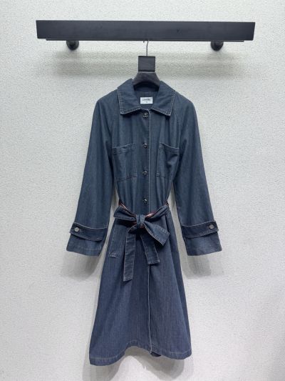 Chanel Denim Belted Coat in Navy