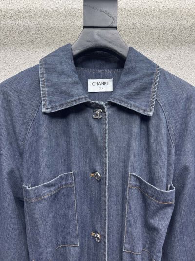 Chanel Denim Belted Coat in Navy