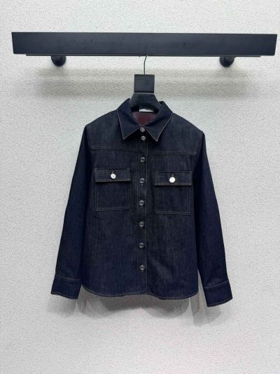 Chanel Denim Button-Front Jacket in Navy