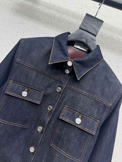 Chanel Denim Button-Front Jacket in Navy