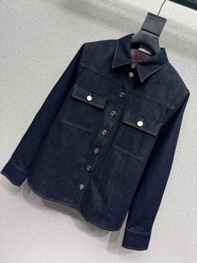 Chanel Denim Button-Front Jacket in Navy