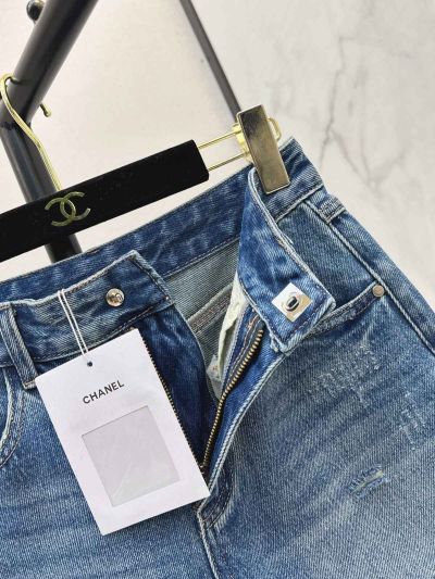 Chanel Denim Button-Front Pants in Blue