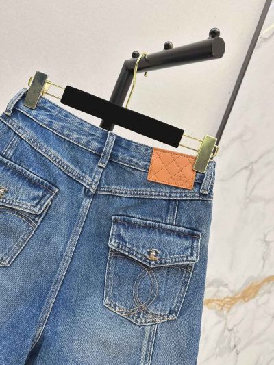 Chanel Denim Button-Front Pants in Blue