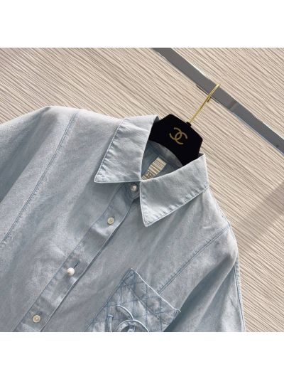 Chanel Denim Button-Front Top in Light Blue