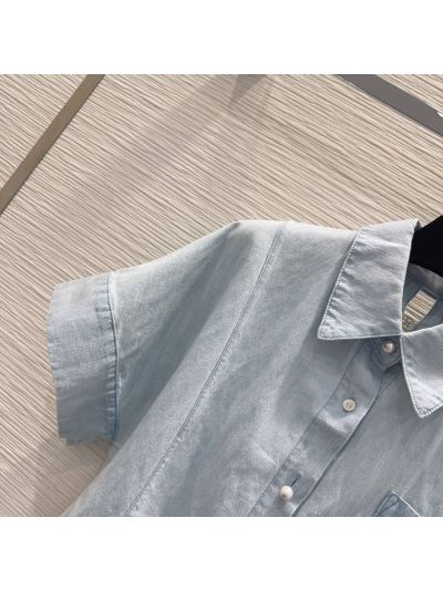 Chanel Denim Button-Front Top in Light Blue
