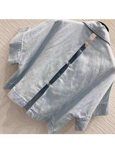 Chanel Denim Button-Front Top in Light Blue
