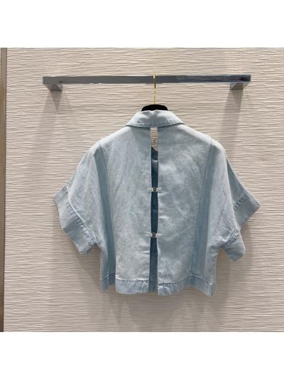 Chanel Denim Button-Front Top in Light Blue