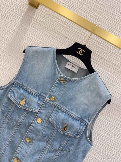 Chanel Denim Contrast-Trim Coat in Light Blue