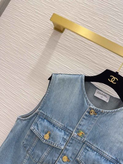 Chanel Denim Contrast-Trim Coat in Light Blue