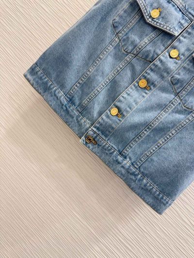 Chanel Denim Contrast-Trim Coat in Light Blue