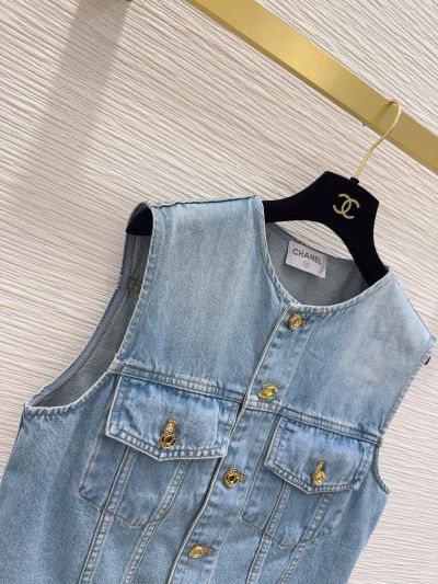 Chanel Denim Contrast-Trim Coat in Light Blue