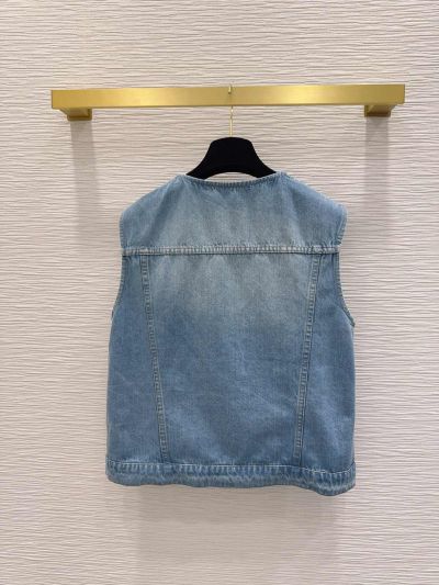 Chanel Denim Contrast-Trim Coat in Light Blue