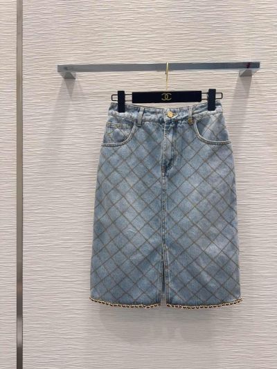 Chanel Denim Quilted Skirt in Light Blue