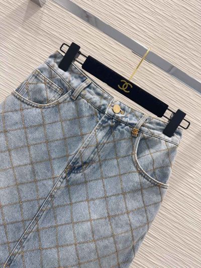 Chanel Denim Quilted Skirt in Light Blue