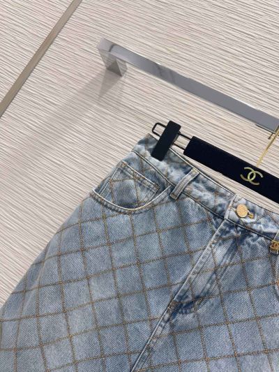 Chanel Denim Quilted Skirt in Light Blue