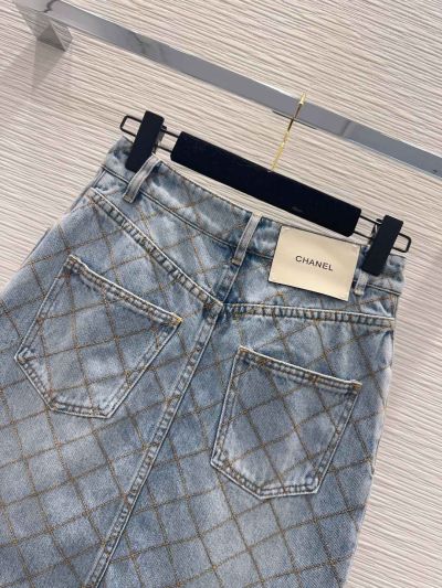 Chanel Denim Quilted Skirt in Light Blue