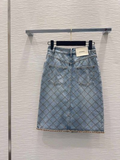 Chanel Denim Quilted Skirt in Light Blue