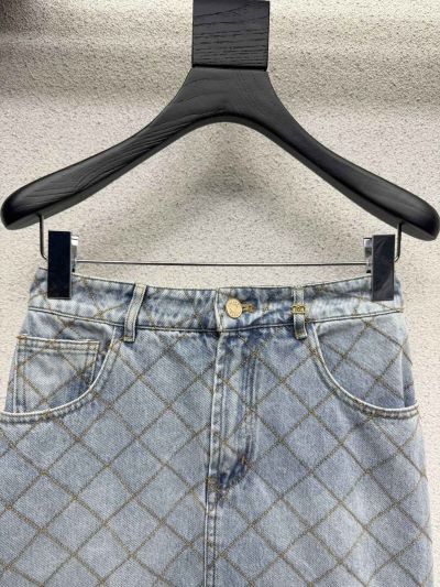 Chanel Denim Quilted Skirt in Light Blue