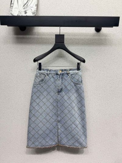 Chanel Denim Quilted Skirt in Light Blue