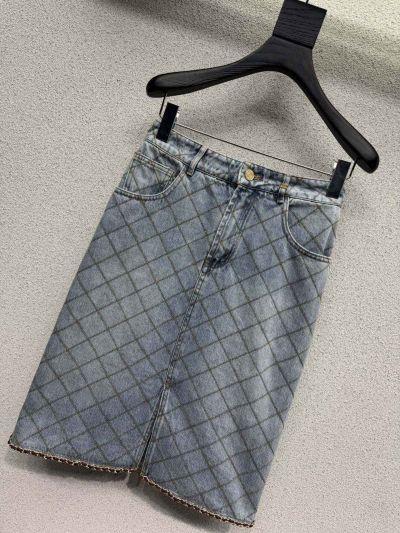 Chanel Denim Quilted Skirt in Light Blue