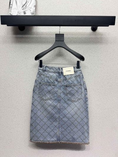 Chanel Denim Quilted Skirt in Light Blue