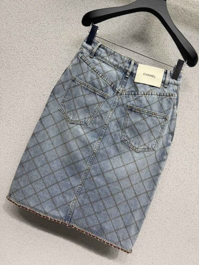 Chanel Denim Quilted Skirt in Light Blue