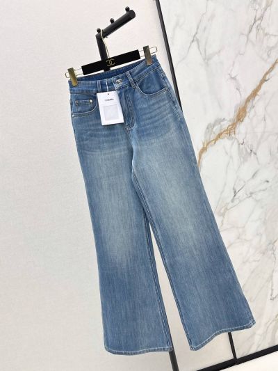 Chanel Denim Wide-Leg Pants in Light Blue
