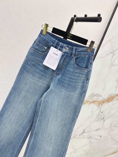 Chanel Denim Wide-Leg Pants in Light Blue