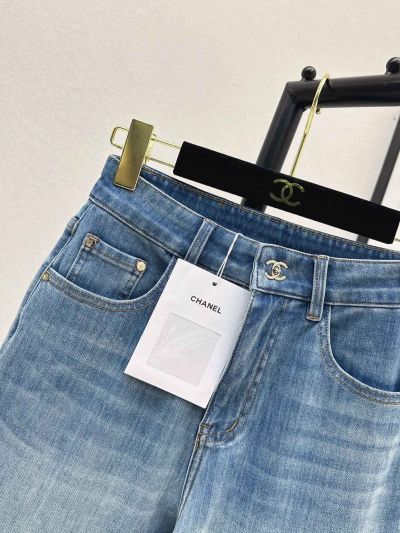 Chanel Denim Wide-Leg Pants in Light Blue