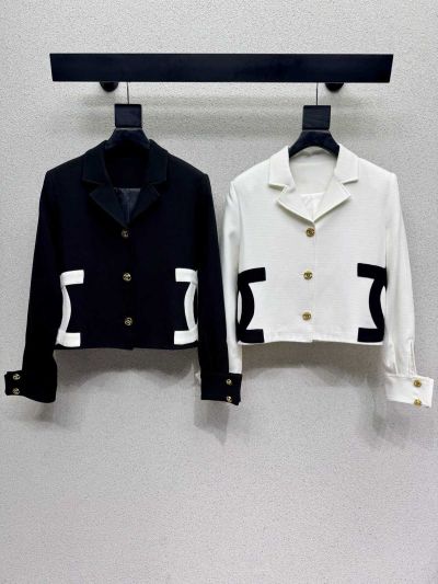 Chanel Double-Breasted Contrast-Trim Blazer in White and Navy