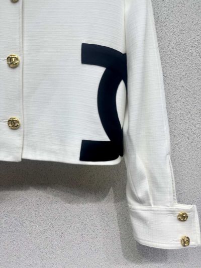 Chanel Double-Breasted Contrast-Trim Blazer in White and Navy