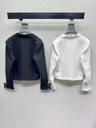 Chanel Double-Breasted Contrast-Trim Blazer in White and Navy