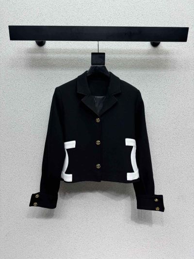 Chanel Double-Breasted Contrast-Trim Blazer in White and Navy