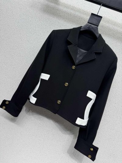 Chanel Double-Breasted Contrast-Trim Blazer in White and Navy