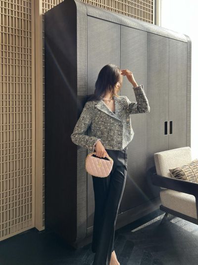 Chanel Double-Breasted Monogram Jacket in White
