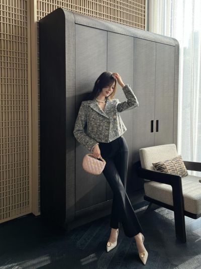 Chanel Double-Breasted Monogram Jacket in White