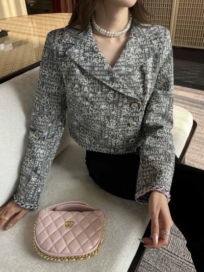 Chanel Double-Breasted Monogram Jacket in White