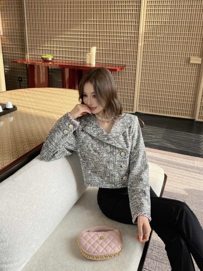 Chanel Double-Breasted Monogram Jacket in White