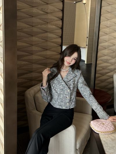 Chanel Double-Breasted Monogram Jacket in White